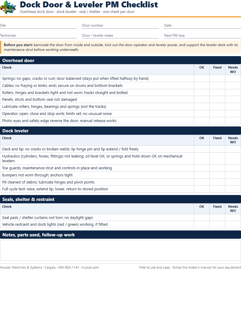 Dock door and leveler PM checklist preview