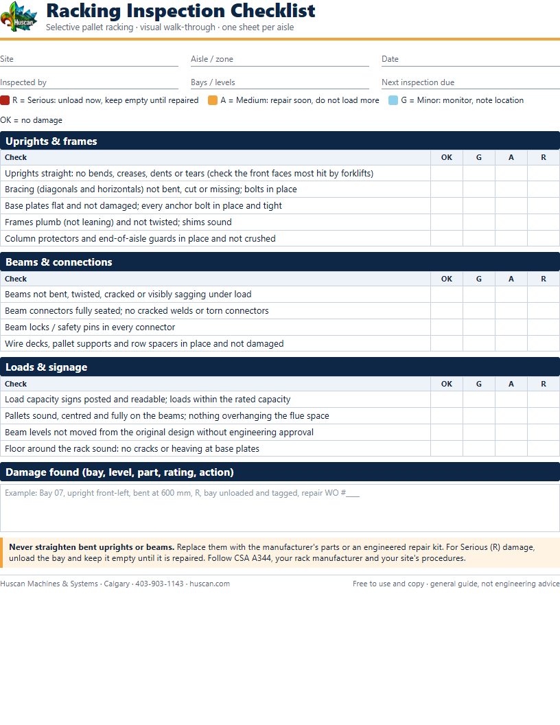 Racking inspection checklist preview